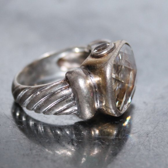 2 Tone 925 Sterling Silver Noblesse Cable Band Ring w Stones - Picture 6 of 15